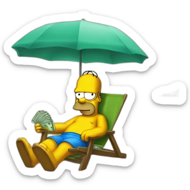 homero simpson en la playa con sombrilla y dinero sticker