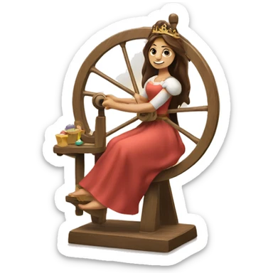 The princess spins threads on a spinning wheel sticker