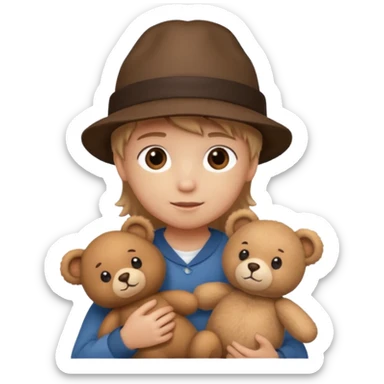 kid wearing hat with teddy bear  sticker