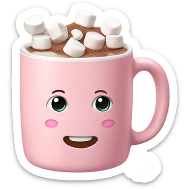 Light Pink mug of hot chocolate with marshmallows  sticker