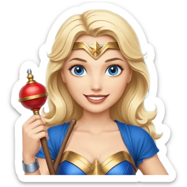 Blonde blue eyes Wonder Woman holding bell and baton sticker