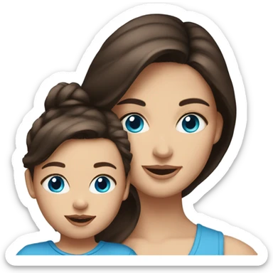 Brunette woman with blue eyes holding brunette toddler girl with blue eyes sticker