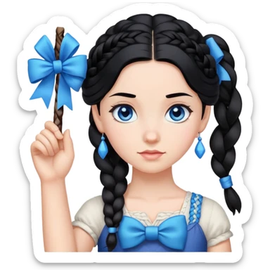 girl with black hair in one braid and blue eyes with a bow in her hand sticker