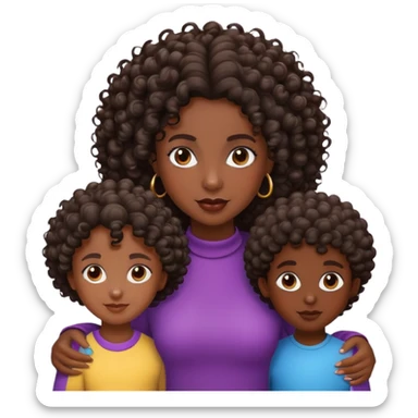 one dark skin woman with curlly hair and two dark skin kids sticker