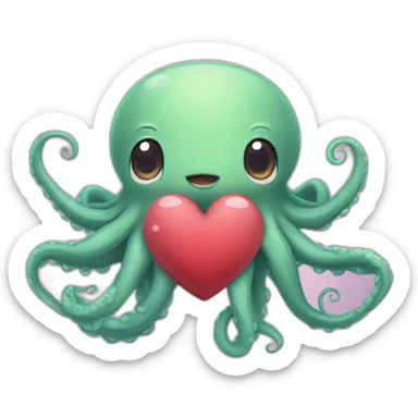 cute kraken cute face having a heart arrack sticker