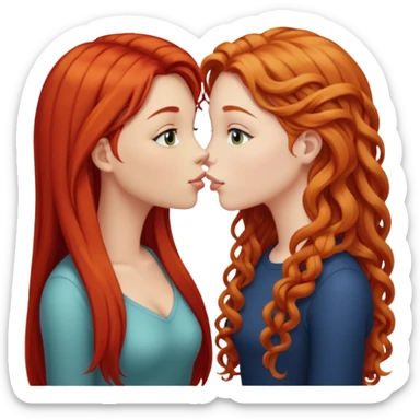 two girls kissing, one with long straight red hair, the other with long curly blonde hair sticker