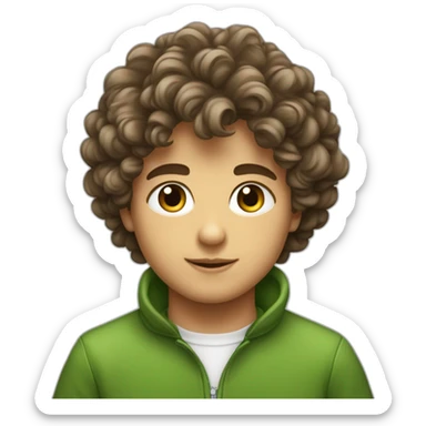 Garçon cheveux bouclés pas trop de volume avec la couleur brun et les yeux verts couleur de peau blanc sticker