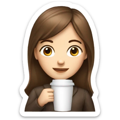 Brown hair white girl with laptop and coffee  sticker