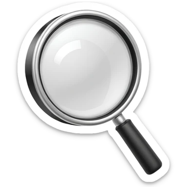 A 3D rendered magnifying glass, tilted right, frosted glass lens, in black and white, subtle shadows, background, high detail, cinematic lighting, app icon style

 sticker