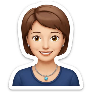 Woman 60, brown short hair hair, brown eyes, smiling sticker