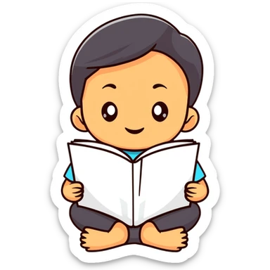 Young Indonesian child reading a book sticker