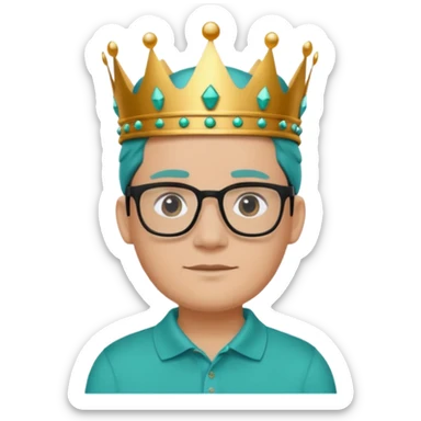 Wearing a crown with teal shirt polo on and black eye glasses  sticker