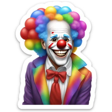 Biden having fun at a clown party wearing clown makeup and big shoes but still clearly Biden  sticker