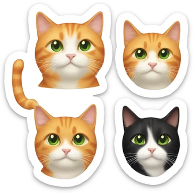 One (1) orange cat with cream lines and two (2) black cats; one with yellow eyes and one with green eyes sticker
