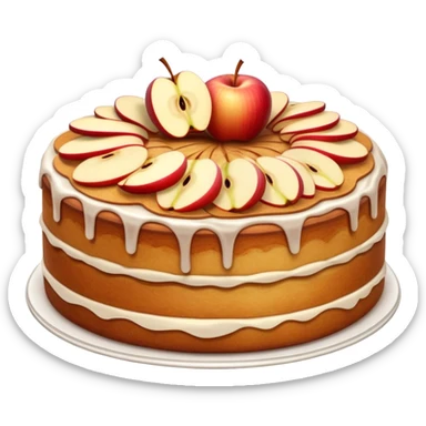 cinematic-realistic-apfelkuchen-cake-emoji,-depicted-as-a-classic-cake-with-cinnamon-and-thinly sliced apples on the top a few neatly spread out-rendered-with-soft-textures-and-warm,-inviting-lighting. sticker