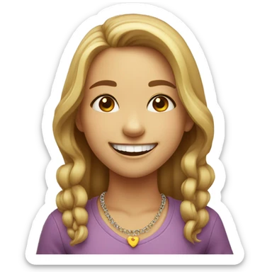 smiling girl indoors with necklace within tooth sticker