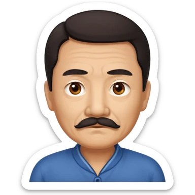 Old Chinese man with dark hair and full turn down mustache sticker