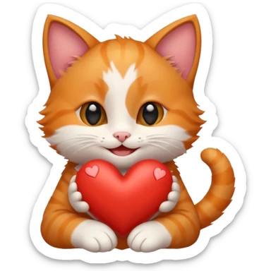 The ginger kitten is hugging a heart, very happy and smiling. sticker