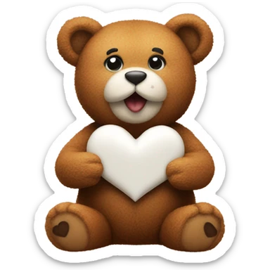 A teddybeer thats holding a white heart with the letter M on it sticker