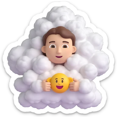a person made entirely of fluffy clouds, up to the shoulders, voluminous 3D emoji style sticker