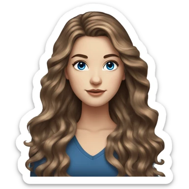 White girl blue eyes with long voluminous brown hair with brown highlights balayage  sticker