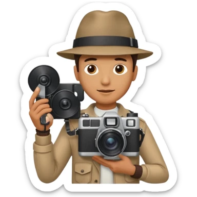 man single large film Camera ,on his shoulder sticker