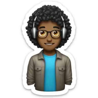 a guy with curly black hair and with headphones and summerglass sticker
