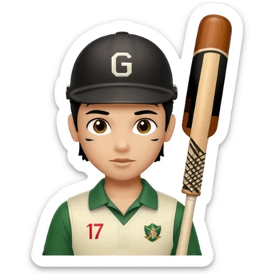 a pretty male bratz cricket player. black hair sticker