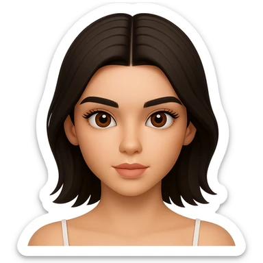 Edit the female face with short dark hair, center part, brown eyes in Apple emoji style with a 3D look and soft shading. Create a neutral expression. Transparent background. sticker
