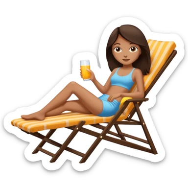 a girl with dark brown hair that is sunbathing on a long chair  sticker