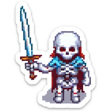 pixel art skeleton with a sword raised sticker