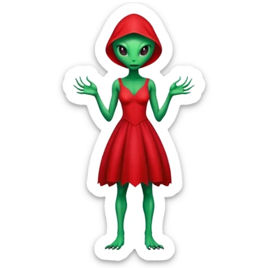 a reptilian alien woman full body, in red dress sticker