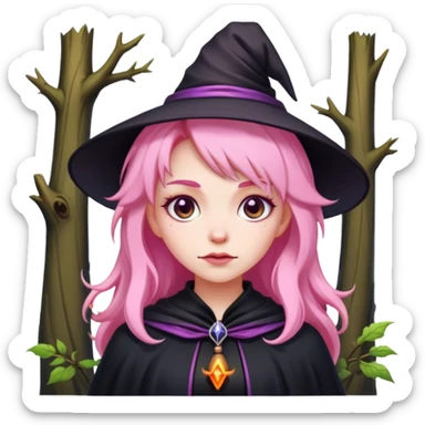 pink haired witch in the forest sticker