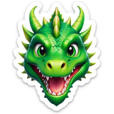 Cinematic Comical Dragon Portrait Emoji, Head tilted dramatically with an exaggeratedly amused expression, featuring a striking, glossy scaled body with bold, angular details and wide, expressive eyes brimming with playful disbelief; rendered with vibrant, lifelike textures and natural shadows, high shine, dramatic yet playful, styled with an air of cheeky mythical mischief, soft glowing outline, capturing the essence of a spirited and over‐the‐top dragon that looks ready to breathe fire into viral fame! sticker