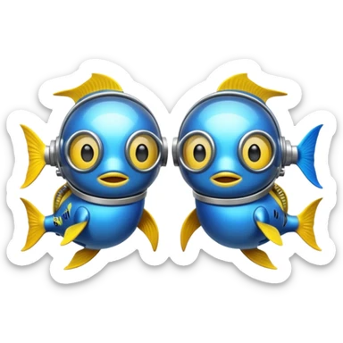 Two fish in dive suit decompressing  sticker