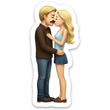 Man with brown hair and blond mustache kissed beautiful girl with dark brown hair  sticker
