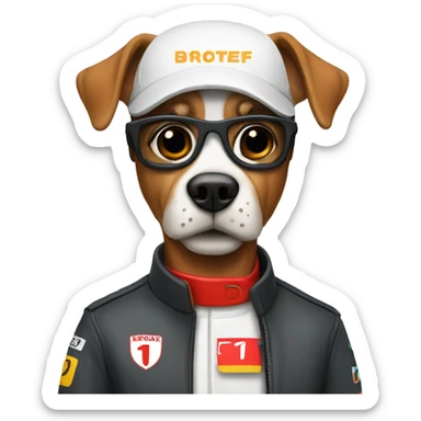Dog with a F1 driver sticker