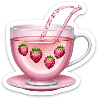 Pink sparkling tea cup with strawberry tea in it sticker