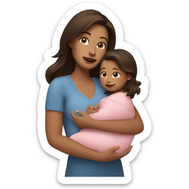brunette mom holding baby girl sticker
