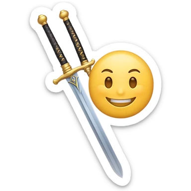 smiling emoji face holding a sword sticker
