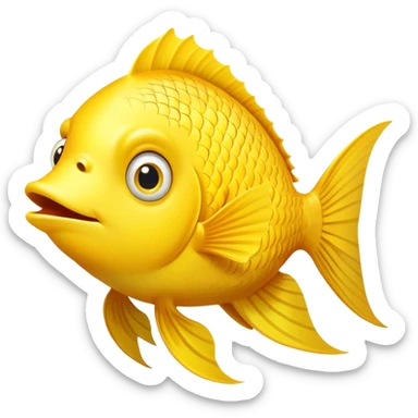 ultra derpy bright yellow fish in perfect side profile facing right, comically wide shocked eye, huge open mouth looking completely clueless, flat 2D side view only sticker