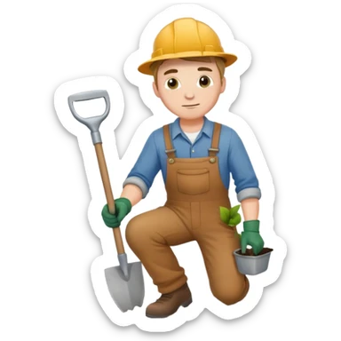 diligent young white male gardener digging soil sticker