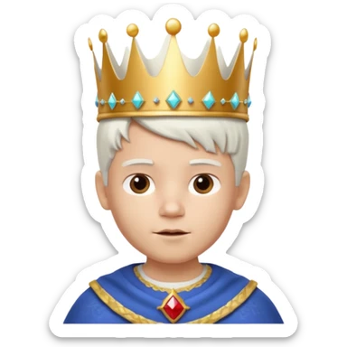 Royal latin Kid boy with wery fancy 3d crown head 3d style only face half rotate head white hair 3d face in rotate sticker