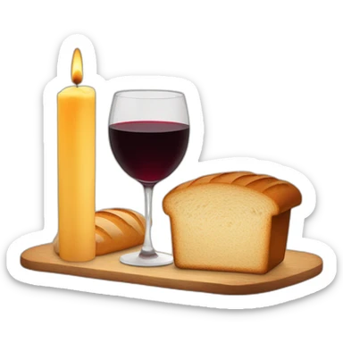 2 candles, a cup of red wine and a loaf of bread sticker