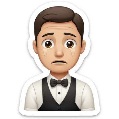 A crying waiter without a tip sticker