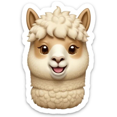 Cinematic Comical Cream Alpaca Portrait Emoji, Head tilted dramatically with an exaggeratedly amused expression, featuring a striking, fluffy cream fleece with playful texture, wide, expressive gentle eyes filled with playful disbelief, Simplified yet hilariously expressive features, highly detailed, glowing with a slightly sassy glow, high shine, dramatic yet playful, stylized with an air of cheeky mischief, bright and endearing, soft glowing outline, capturing the essence of a spirited and over-the-top alpaca, so meme-worthy it feels like it could side-eye its way into internet fame instantly! sticker