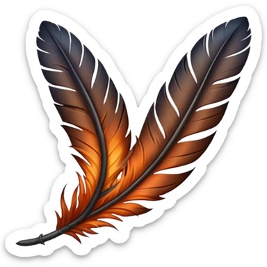 iOS emoji, dark fantasy feather, burned edges, ember glow, soft shadow, minimal sticker