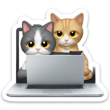 cat typing on a laptop with his brother sticker