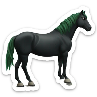 a green black horse on a mountain sticker