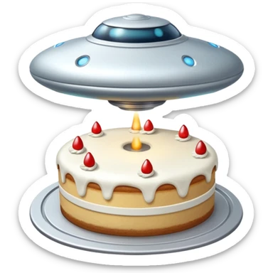 small piece of cake in a green light being stolen by flying above it giant ufo  sticker